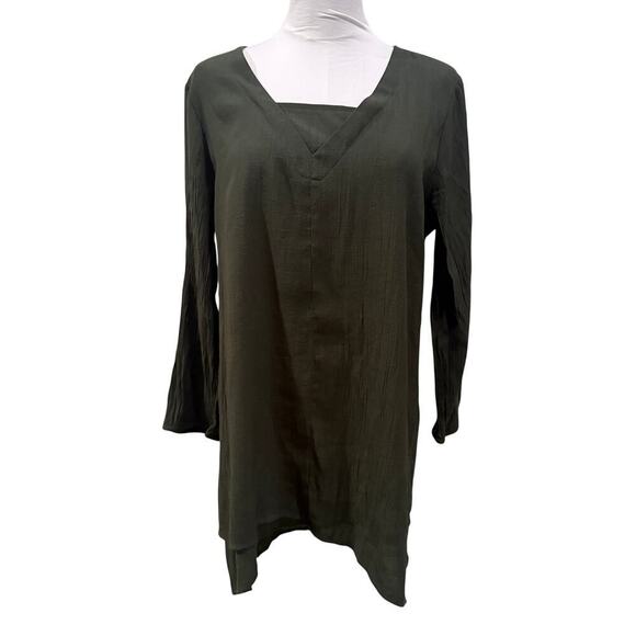 St. John's Bay Tops - St. John’s Bay Green Tunic Top long Sleeve Lagenlook Boho Large Work Office